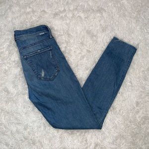 MOTHER The Stunner Ankle Fray “Graffiti Girl” Women's Blue High Rise Jeans Size